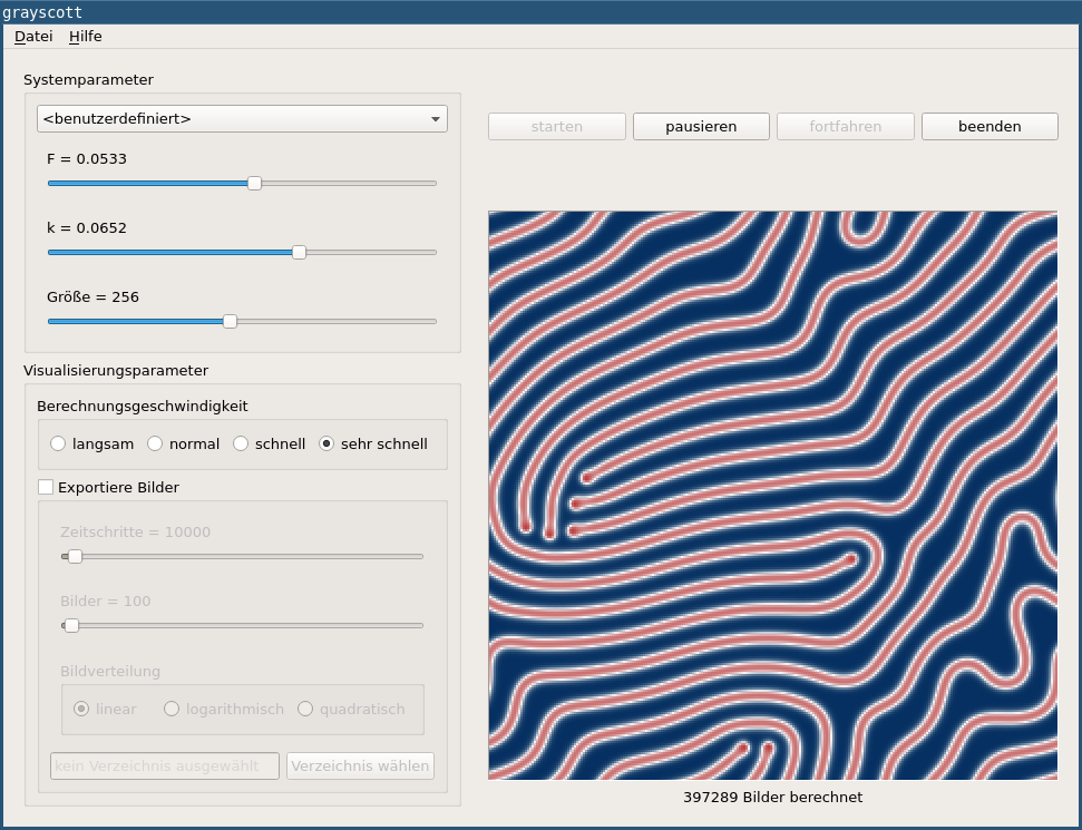 Screenshot der GUI des Programms "grayscott"